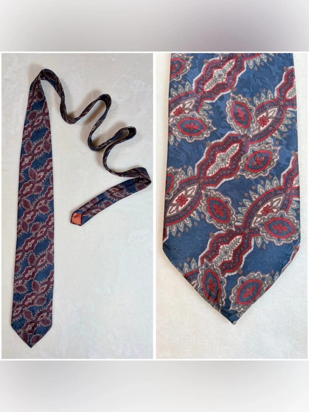 Christian Dior Men's Paisley Blue Red Gray Silk Classic‎ Woven Tie